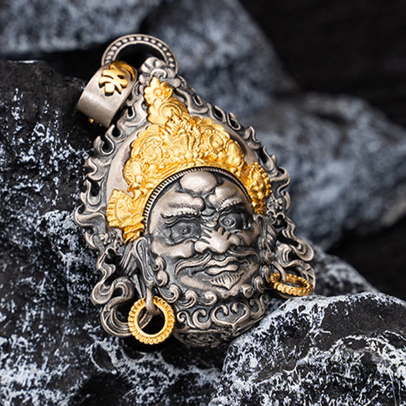 925 Sterling Silver Tibetan Yellow Jambhala God of Wealth Protection Necklace Pendant