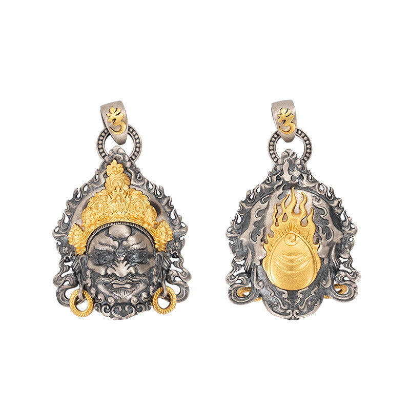 925 Sterling Silver Tibetan Yellow Jambhala God of Wealth Protection Necklace Pendant