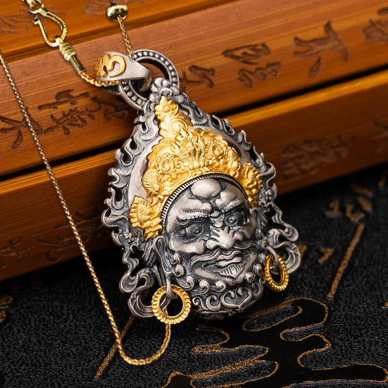 925 Sterling Silver Tibetan Yellow Jambhala God of Wealth Protection Necklace Pendant