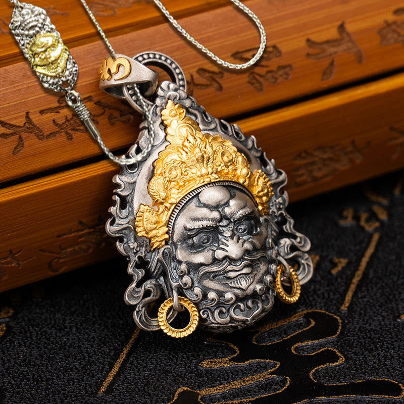 925 Sterling Silver Tibetan Yellow Jambhala God of Wealth Protection Necklace Pendant