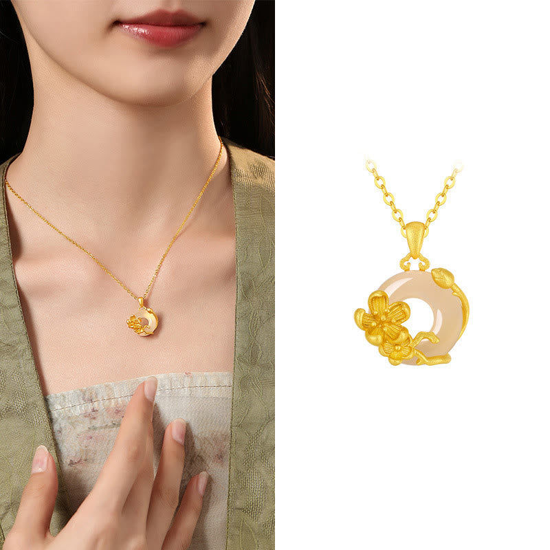 Chalcedony 925 Sterling Silver Peace Buckle Flowers Necklace Pendant