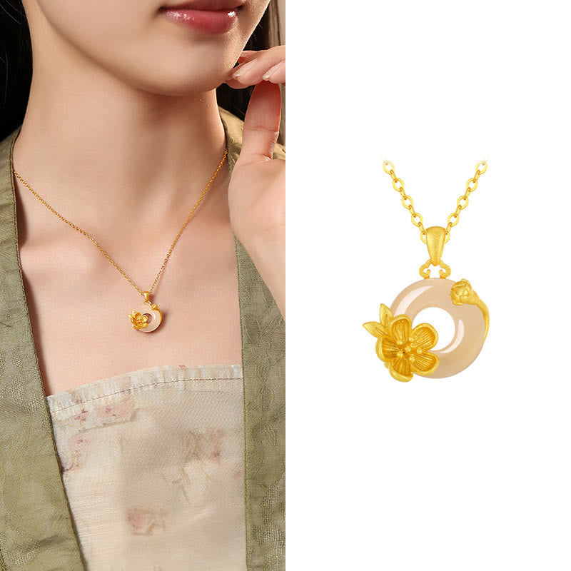 Chalcedony 925 Sterling Silver Peace Buckle Flowers Necklace Pendant