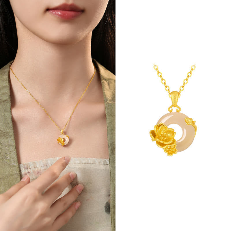 Chalcedony 925 Sterling Silver Peace Buckle Flowers Necklace Pendant