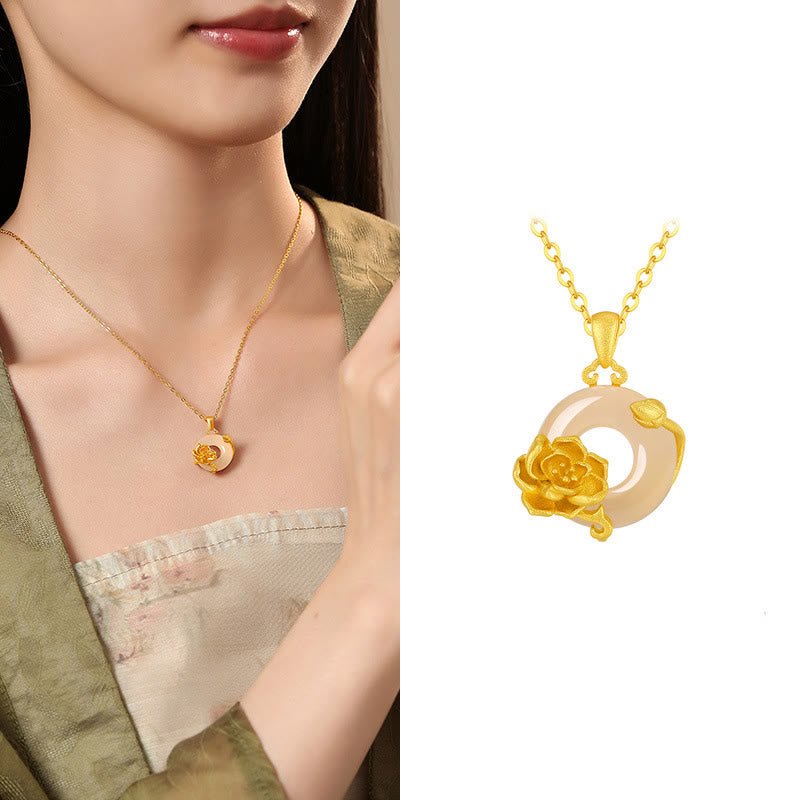 Chalcedony 925 Sterling Silver Peace Buckle Flowers Necklace Pendant