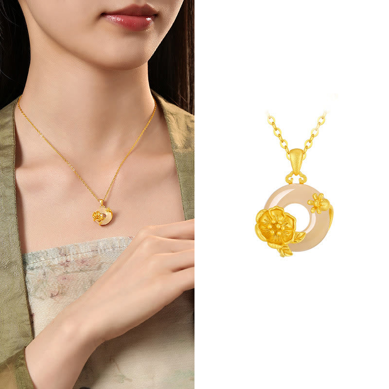 Chalcedony 925 Sterling Silver Peace Buckle Flowers Necklace Pendant