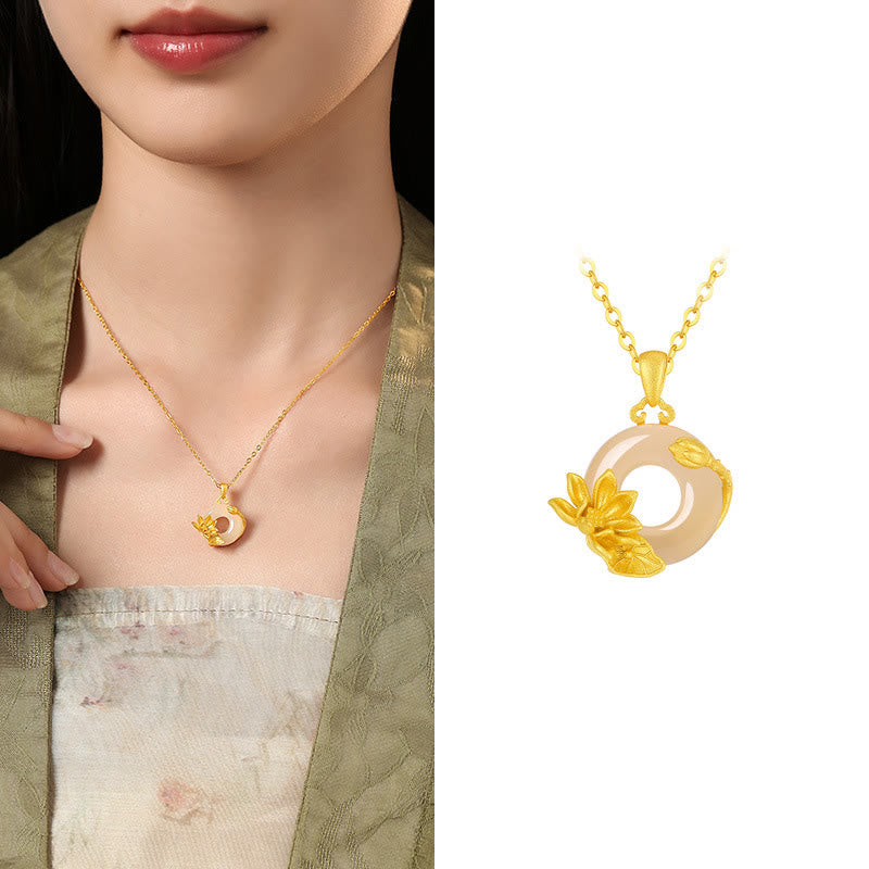 Chalcedony 925 Sterling Silver Peace Buckle Flowers Necklace Pendant