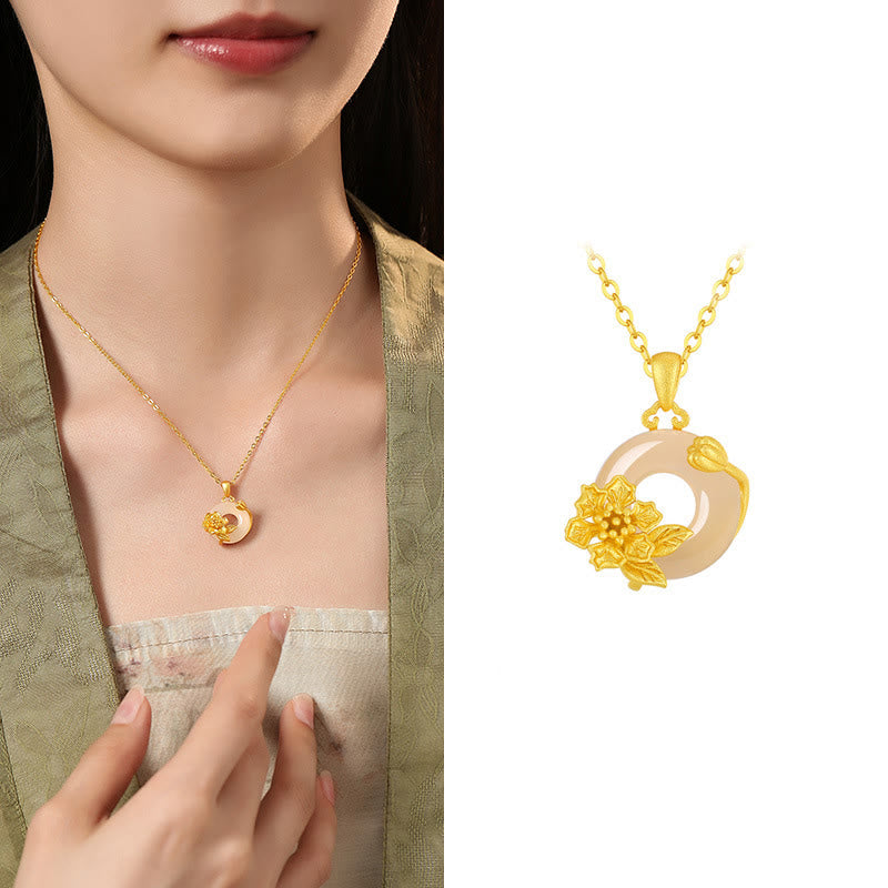 Chalcedony 925 Sterling Silver Peace Buckle Flowers Necklace Pendant