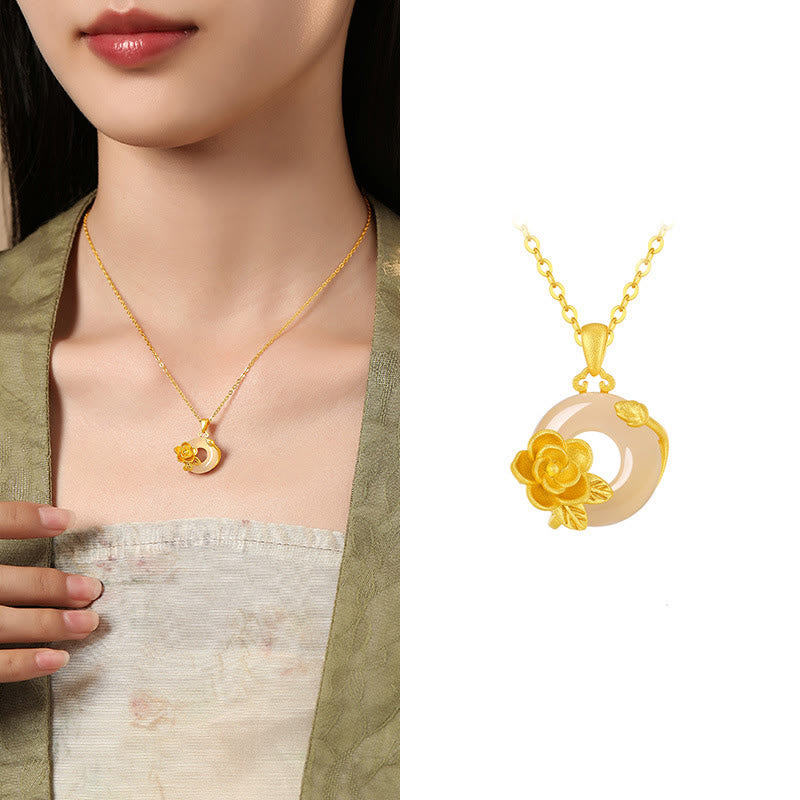 Chalcedony 925 Sterling Silver Peace Buckle Flowers Necklace Pendant