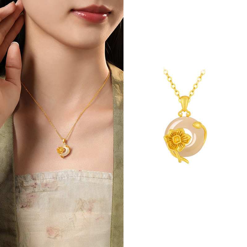 Chalcedony 925 Sterling Silver Peace Buckle Flowers Necklace Pendant