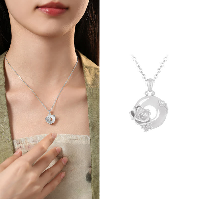 Chalcedony 925 Sterling Silver Peace Buckle Flowers Necklace Pendant