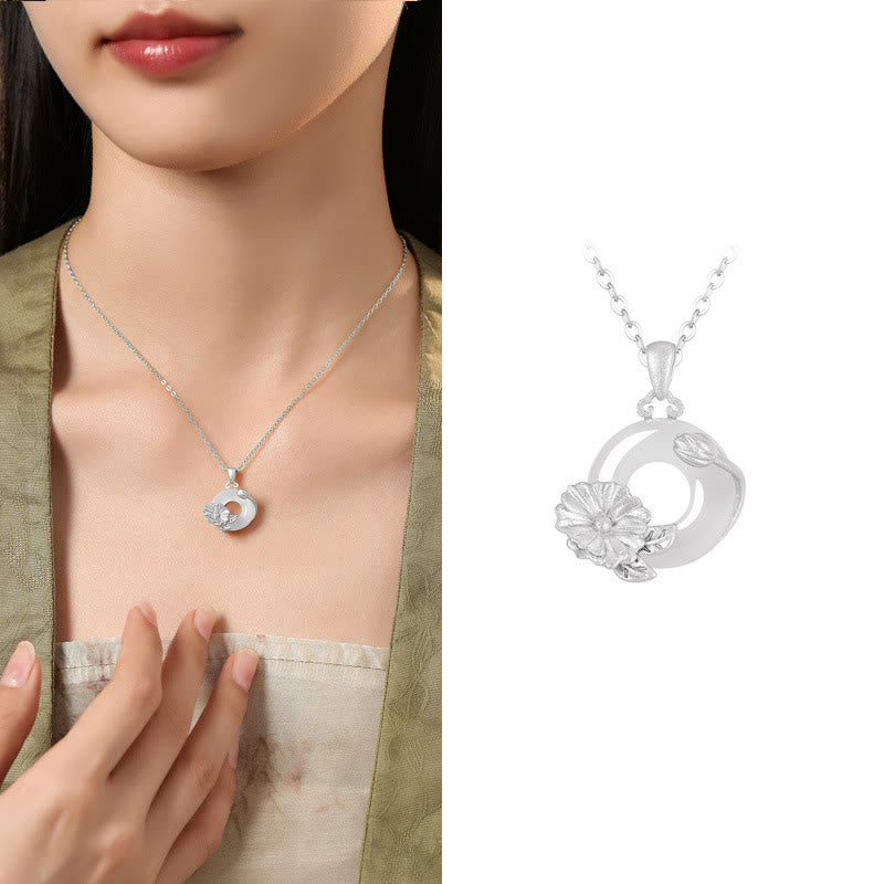 Chalcedony 925 Sterling Silver Peace Buckle Flowers Necklace Pendant