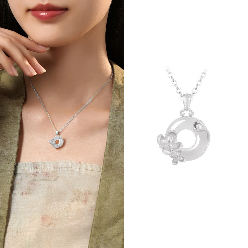 Chalcedony 925 Sterling Silver Peace Buckle Flowers Necklace Pendant