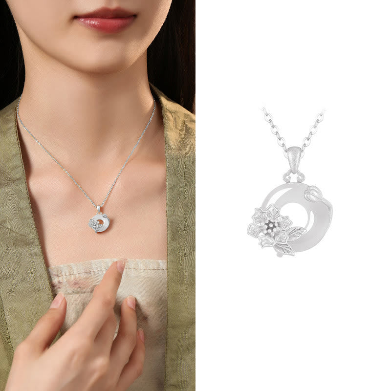 Chalcedony 925 Sterling Silver Peace Buckle Flowers Necklace Pendant
