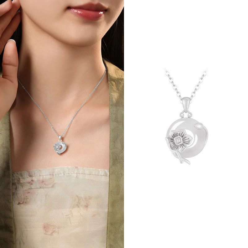 Chalcedony 925 Sterling Silver Peace Buckle Flowers Necklace Pendant