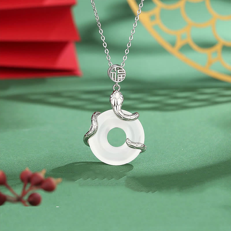 Chalcedony Peace Buckle 925 Sterling Silver Fu Character Year Of The Snake Positive Necklace Pendant
