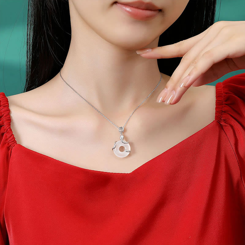 Chalcedony Peace Buckle 925 Sterling Silver Fu Character Year Of The Snake Positive Necklace Pendant