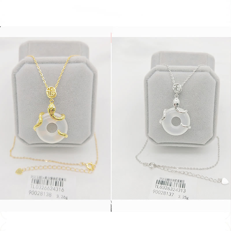 Chalcedony Peace Buckle 925 Sterling Silver Fu Character Year Of The Snake Positive Necklace Pendant
