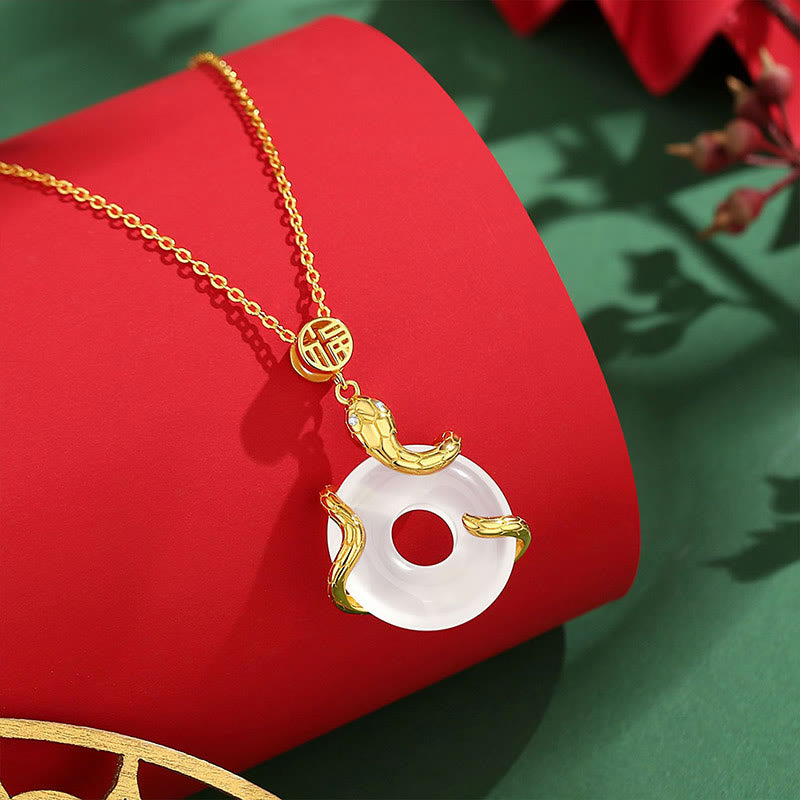 Chalcedony Peace Buckle 925 Sterling Silver Fu Character Year Of The Snake Positive Necklace Pendant