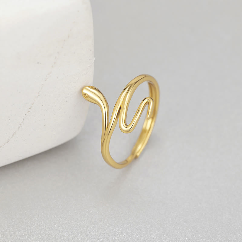 925 Sterling Silver Golden Snake Year Of The Snake Calm Balance Adjustable Ring