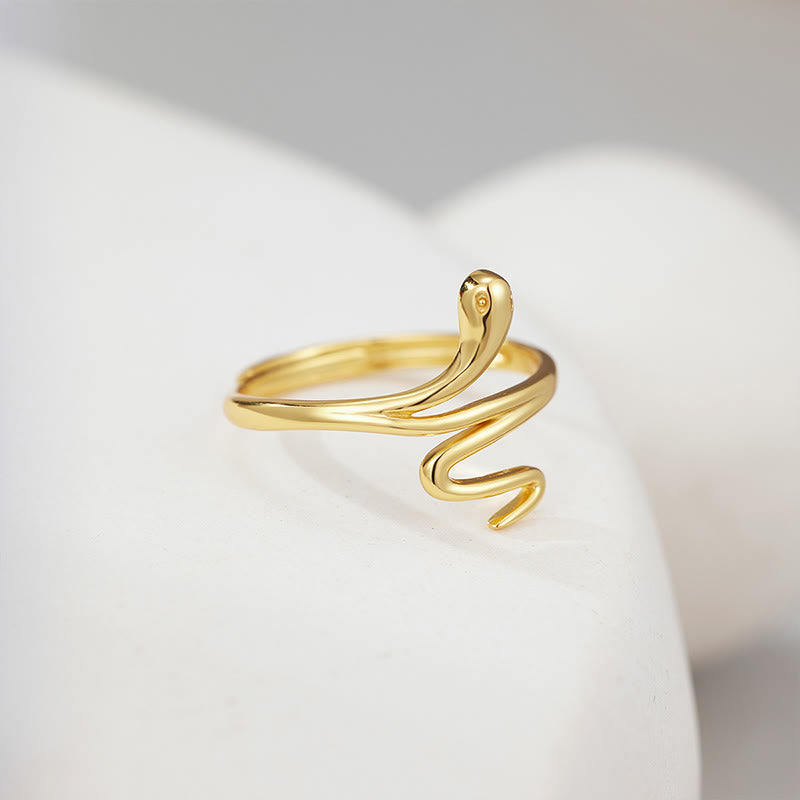925 Sterling Silver Golden Snake Year Of The Snake Calm Balance Adjustable Ring