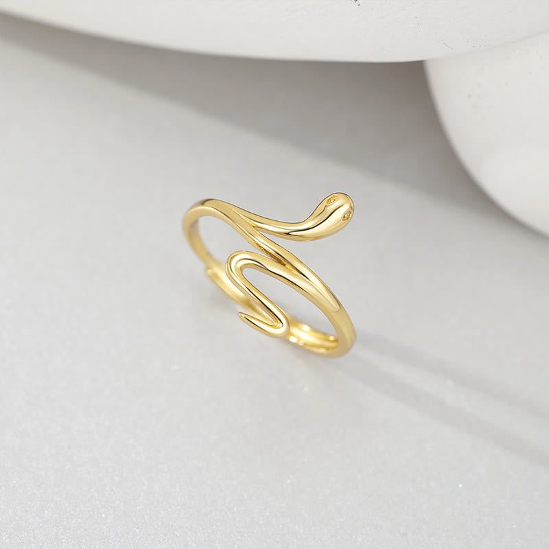 925 Sterling Silver Golden Snake Year Of The Snake Calm Balance Adjustable Ring