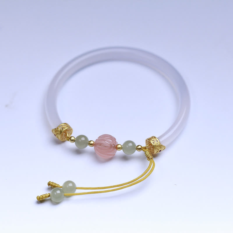 Natural White Agate Lotus Hetian Jade Beads Positive Bracelet Bangle
