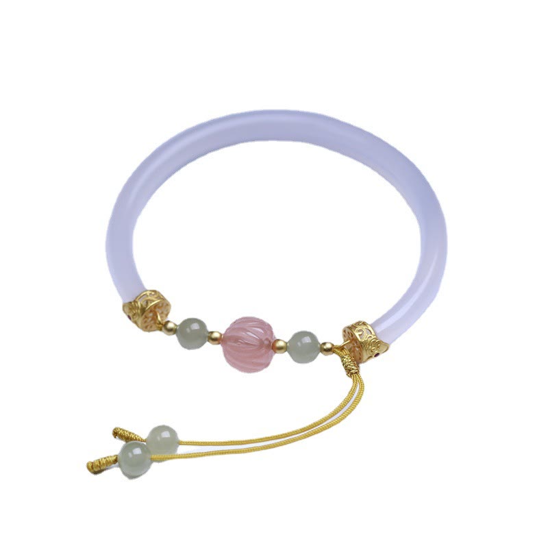 Natural White Agate Lotus Hetian Jade Beads Positive Bracelet Bangle