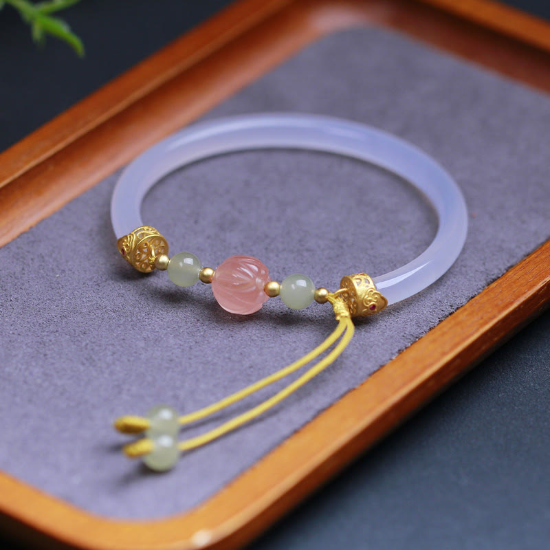 Natural White Agate Lotus Hetian Jade Beads Positive Bracelet Bangle