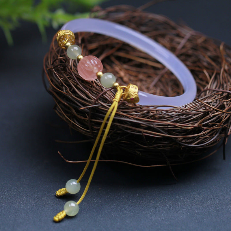 Natural White Agate Lotus Hetian Jade Beads Positive Bracelet Bangle