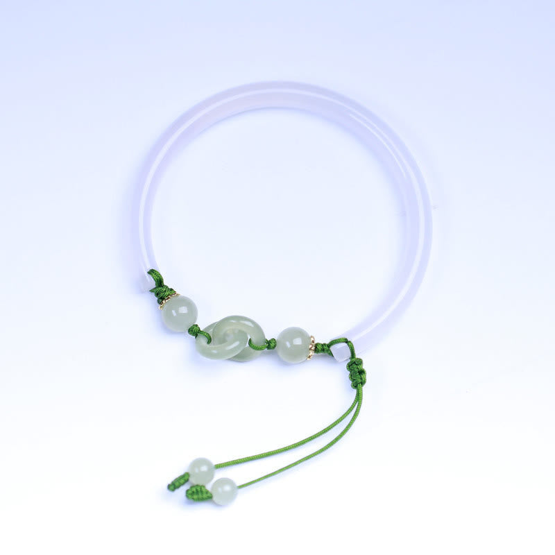 Natural White Agate Hetian Jade Beads Interlocking Positive Bracelet Bangle