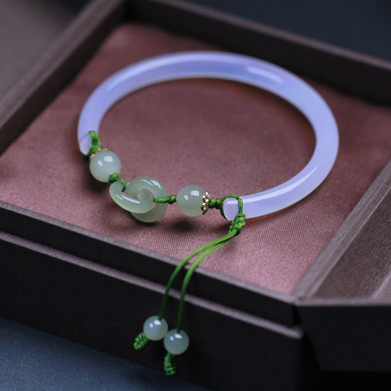 Natural White Agate Hetian Jade Beads Interlocking Positive Bracelet Bangle