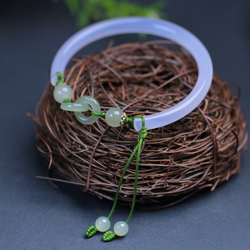 Natural White Agate Hetian Jade Beads Interlocking Positive Bracelet Bangle
