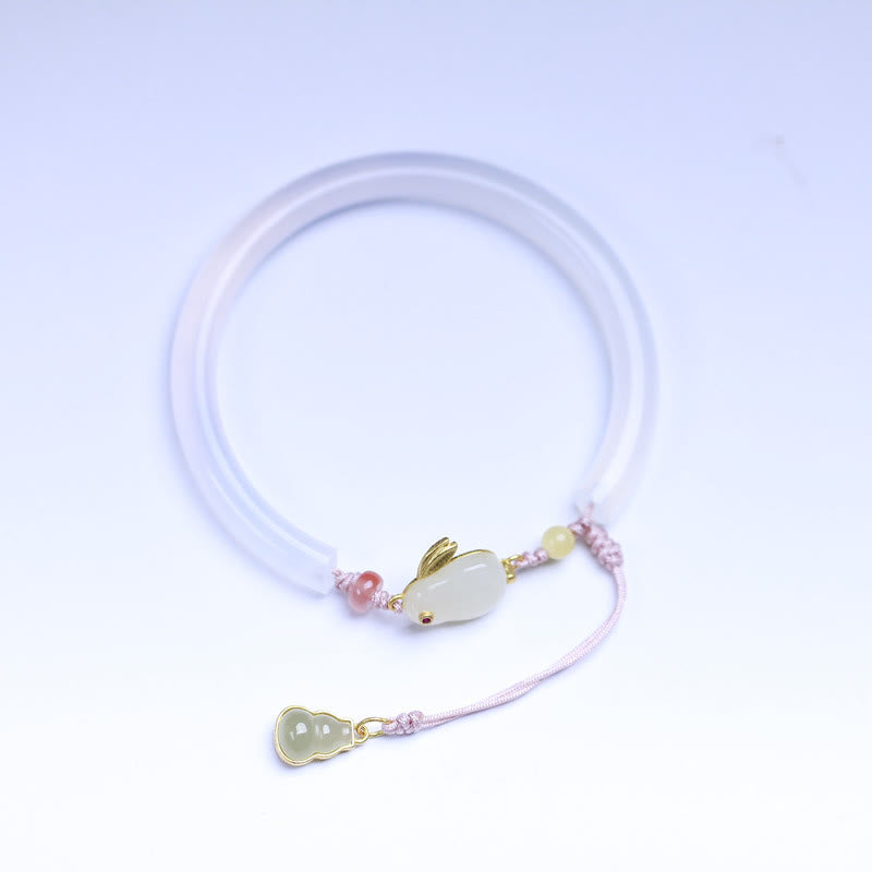 Natural White Agate Hetian Jade Rabbit Positive Bracelet Bangle