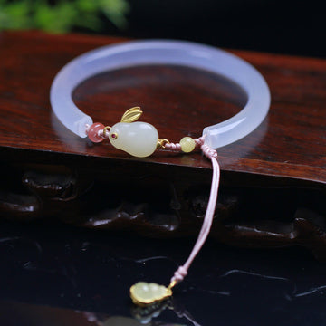 Natural White Agate Hetian Jade Rabbit Positive Bracelet Bangle