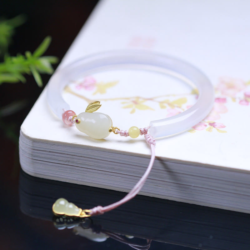 Natural White Agate Hetian Jade Rabbit Positive Bracelet Bangle