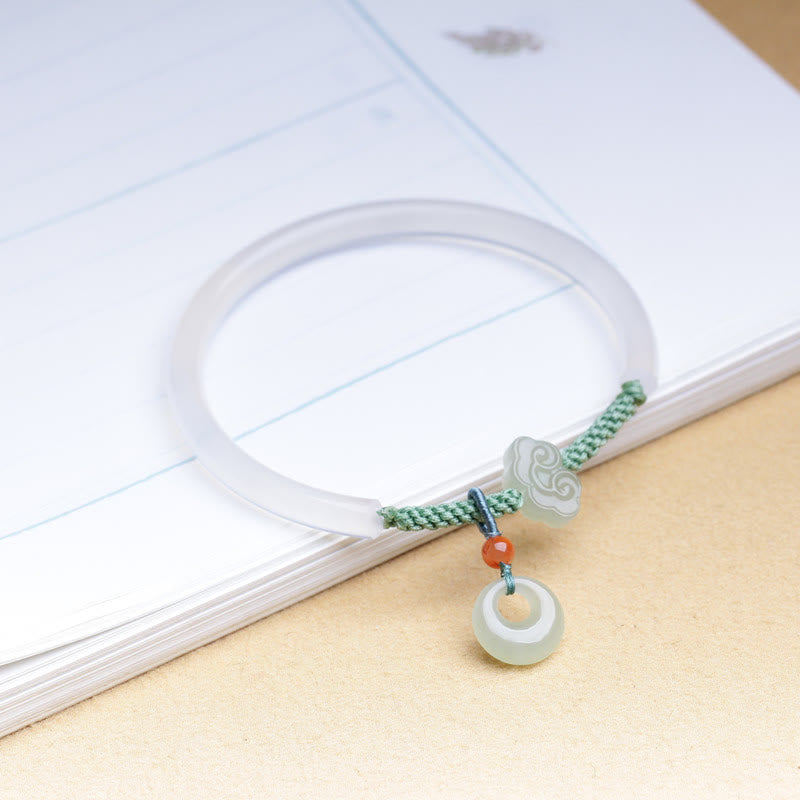 Natural White Agate Hetian Jade Peace Buckle Auspicious Clouds Positive Bracelet Bangle