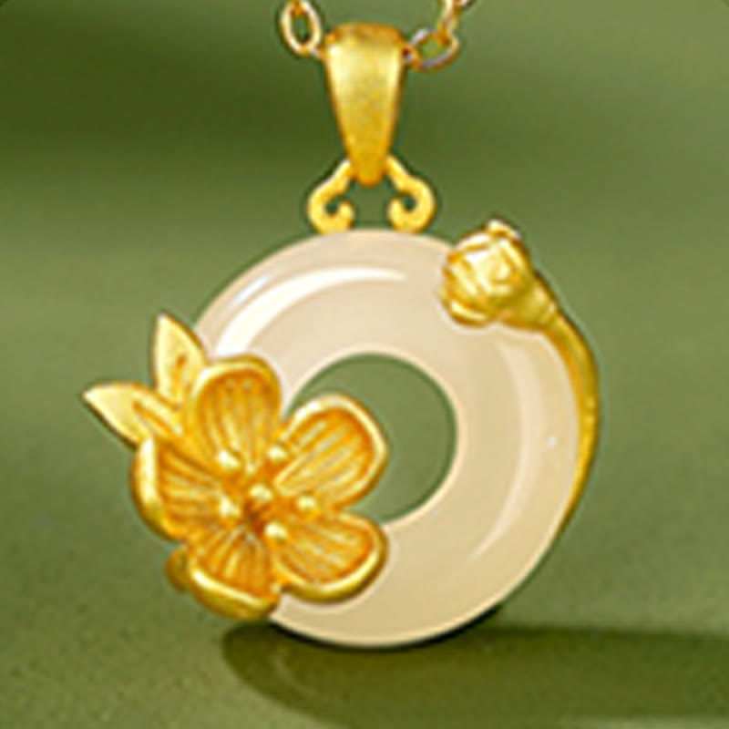 Chalcedony 925 Sterling Silver Peace Buckle Flowers Necklace Pendant