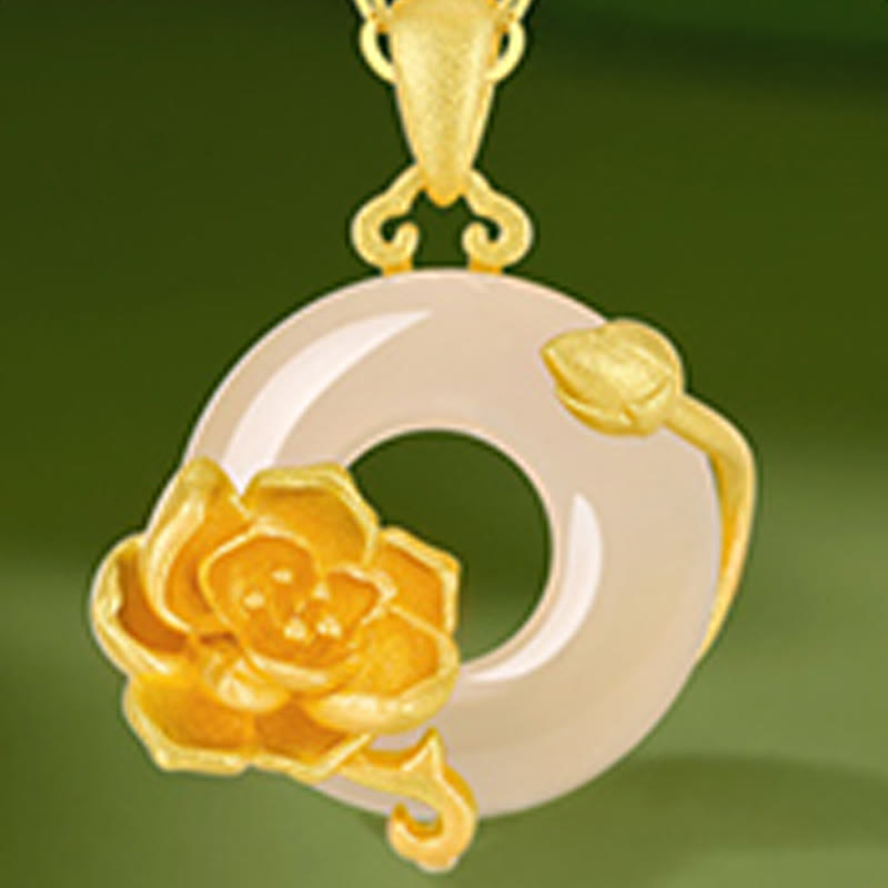 Chalcedony 925 Sterling Silver Peace Buckle Flowers Necklace Pendant