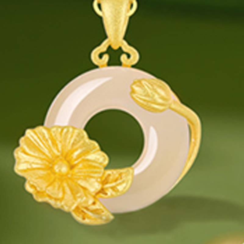 Chalcedony 925 Sterling Silver Peace Buckle Flowers Necklace Pendant
