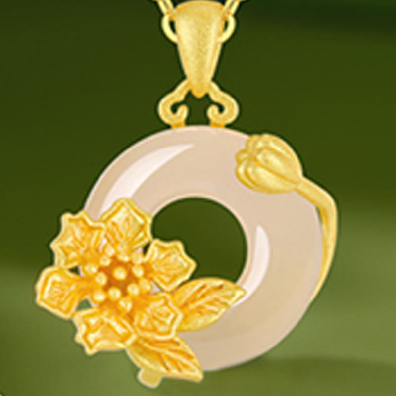 Chalcedony 925 Sterling Silver Peace Buckle Flowers Necklace Pendant
