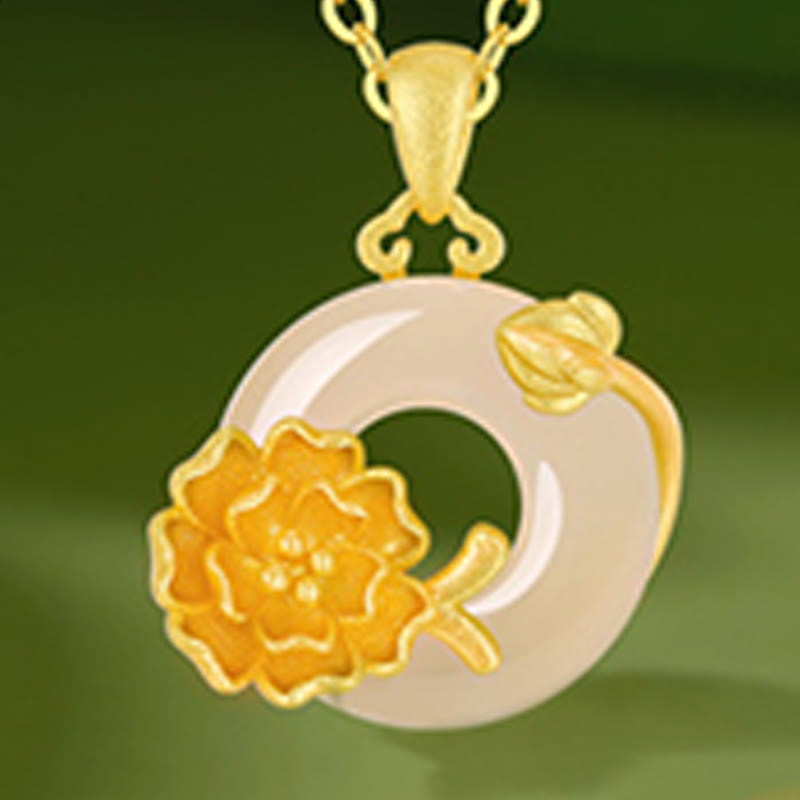 Chalcedony 925 Sterling Silver Peace Buckle Flowers Necklace Pendant