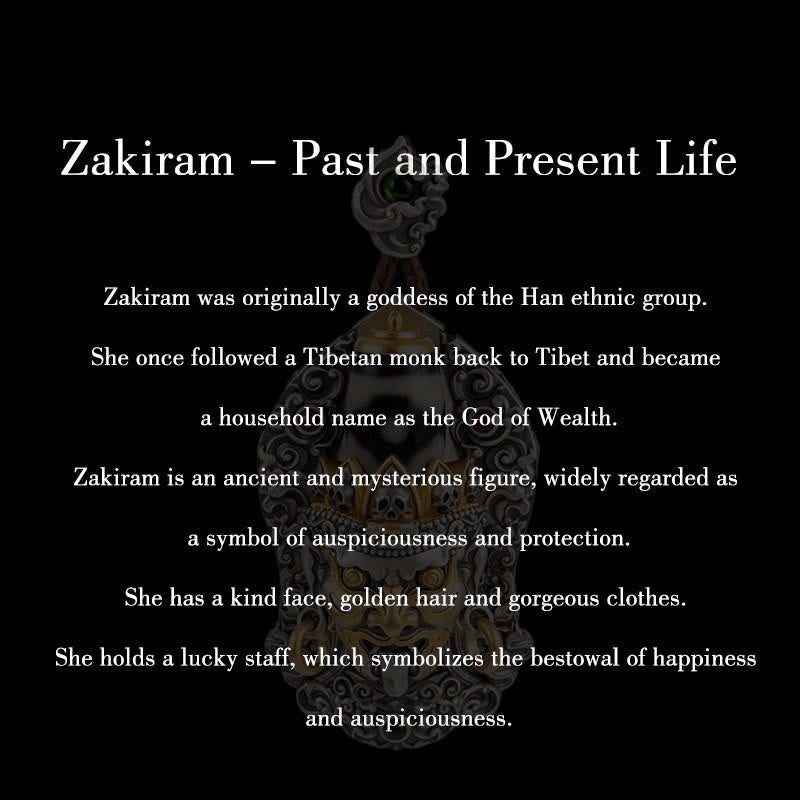 925 Sterling Silver Tibetan Zakiram Goddess of Wealth Dzi Bead Protection Necklace Pendant