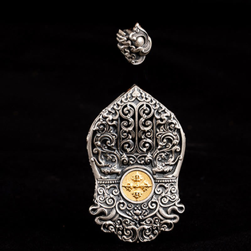 925 Sterling Silver Tibetan Zakiram Goddess of Wealth Dzi Bead Protection Necklace Pendant