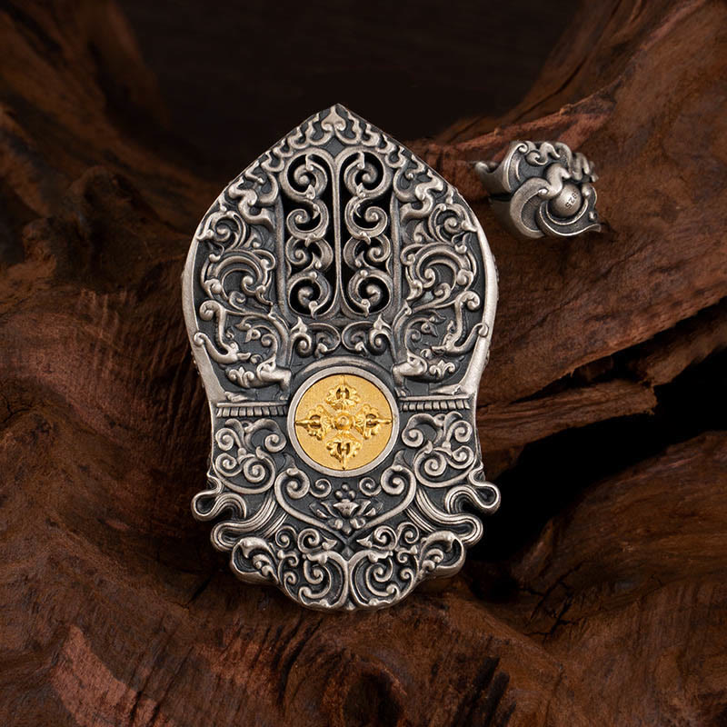 925 Sterling Silver Tibetan Zakiram Goddess of Wealth Dzi Bead Protection Necklace Pendant