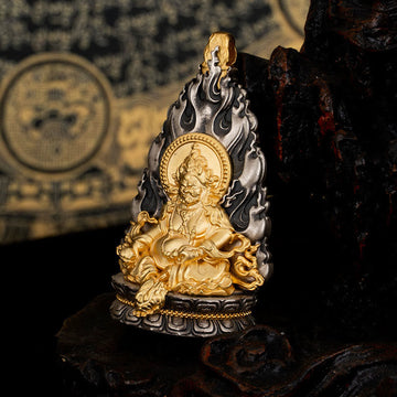 925 Sterling Silver Tibet Yellow Jambhala God of Wealth Blessing Necklace Pendant