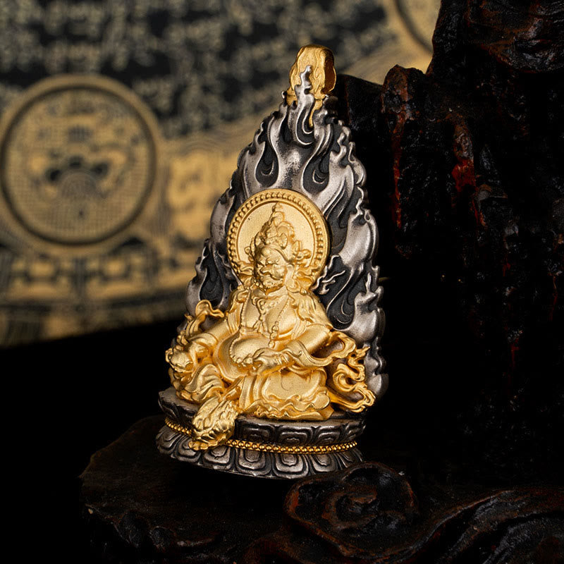 925 Sterling Silver Tibet Yellow Jambhala God of Wealth Blessing Necklace Pendant