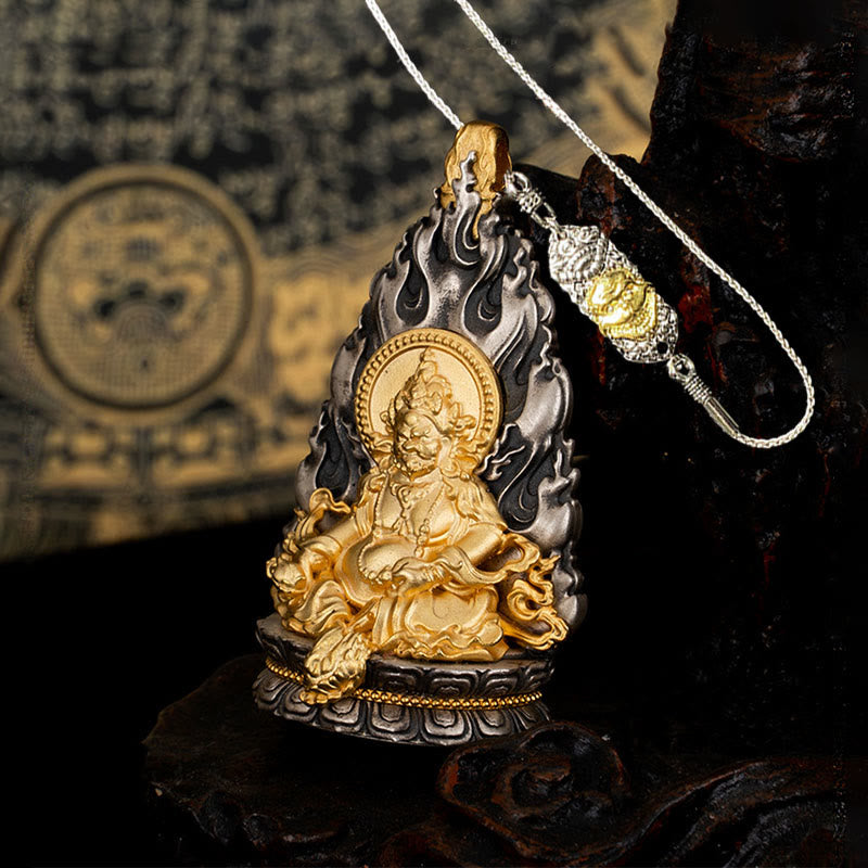 925 Sterling Silver Tibet Yellow Jambhala God of Wealth Blessing Necklace Pendant