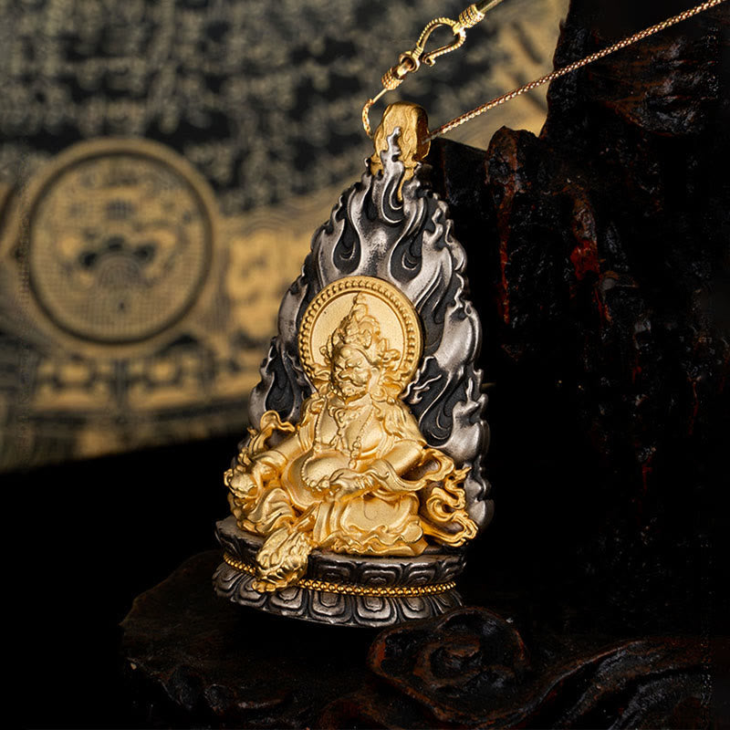 925 Sterling Silver Tibet Yellow Jambhala God of Wealth Blessing Necklace Pendant