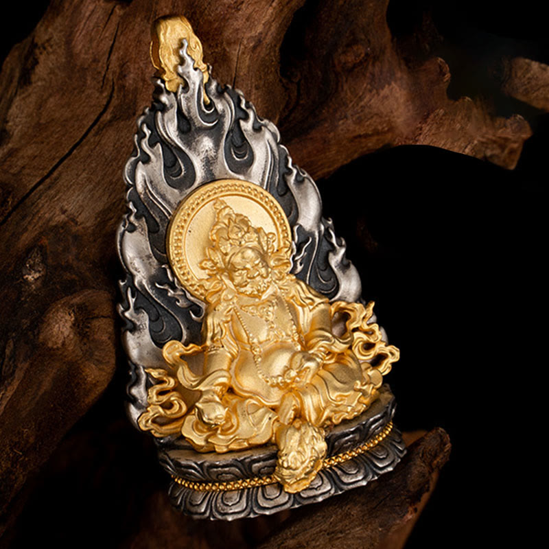 925 Sterling Silver Tibet Yellow Jambhala God of Wealth Blessing Necklace Pendant
