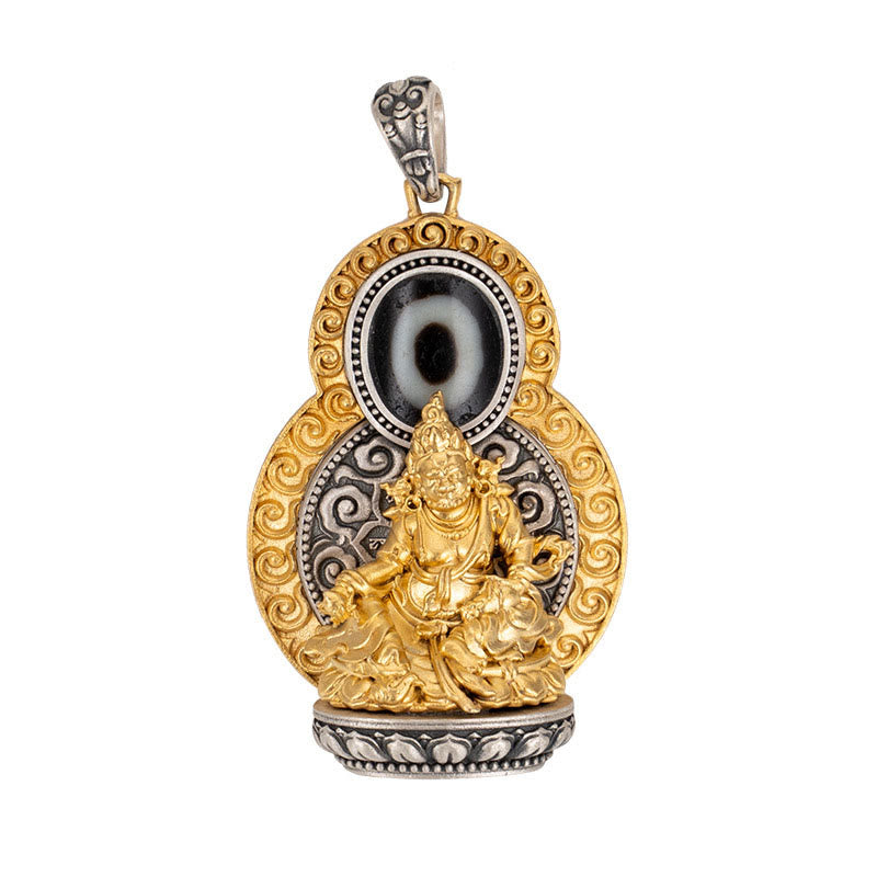 925 Sterling Silver Tibet Yellow Jambhala God of Wealth Dzi Bead Om Mani Padme Hum Happiness Necklace Pendant